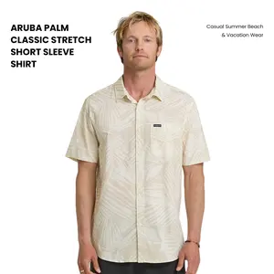 Quiksilver | Aruba Palm Classic Stretch Short Sleeve Shirt | Lightweight Stretch Poplin | Casual Summer Beach & Vacation Wear | Men's Regular Fit with Palm Print