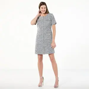 G by Giuliana Black Label Embellished Bouclé Tweed Knit Dress