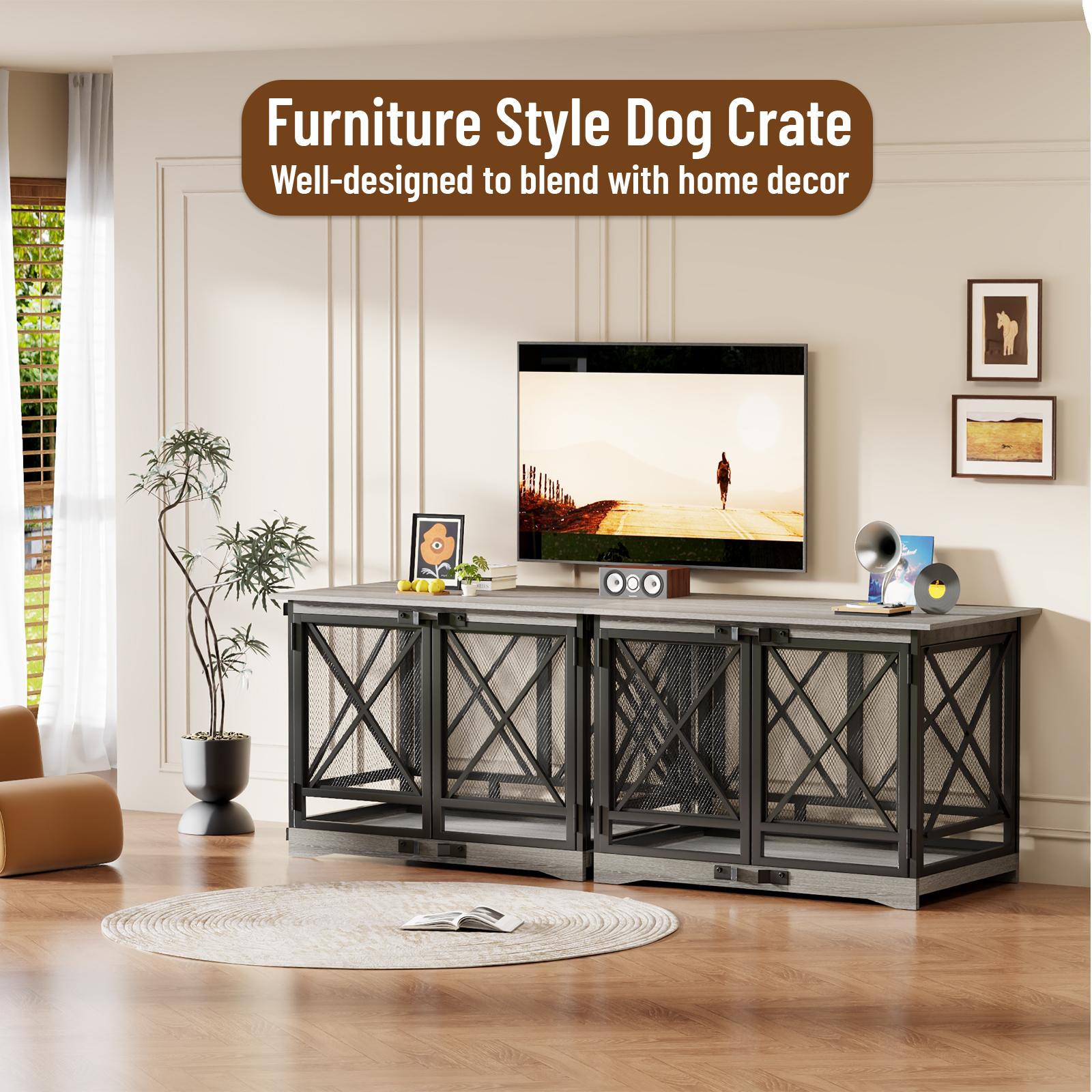 【TreasureFinds】COZPAW Dog Crate Furniture - 48 inch Heavy Duty Dog Crate Furniture for Extra Large Breed with Double Doors, Wooden XXL Modern Decorative Indoor Large Pet Kennel Side End Table TV Stand (White)