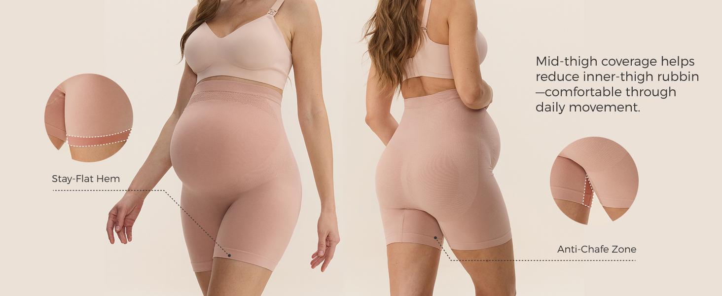 Momcozy Maternity Shapewear for Under Dresses, Anti-Chafing Mid-Thigh Pregnancy Underwear, Belly Support, Cotton Gusset