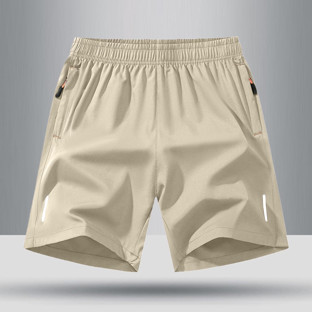 Men’s solid-color shorts with zippered pockets — summer casual, comfortable, breathable shorts made from a 97% polyester + 3% spandex blend; men’s bottoms for everyday wear, tropical beige color, multiple specifications available. Men’s solid-color shorts with zippered pockets — summer casual, comfortable, breathable shorts made from a 97% polyester + 3% spandex blend; men’s bottoms for everyday wear, tropical beige color, multiple specifications available.