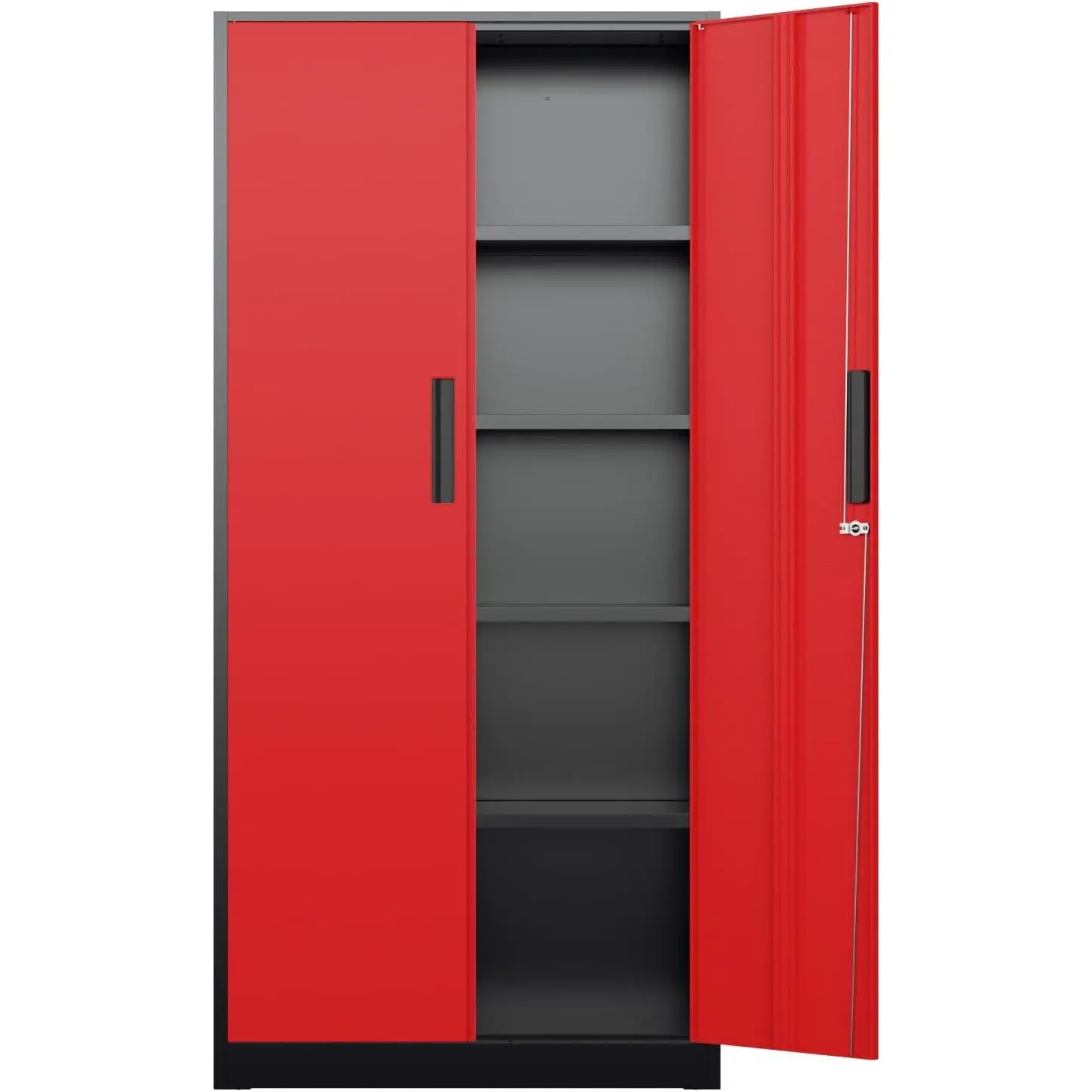 INTERGREAT 72" Metal Garage Storage Cabinet - 900lbs Heavy Duty Steel Cabinet with 3-Point Locking System & 4 Adjustable Shelves, Lockable Tall Storage for Garage, Office, Warehouse - Black & Red
