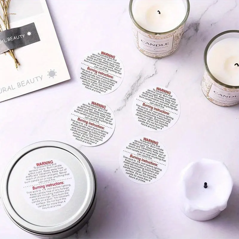 1roll,500pcs Candle Warning Label Sticker Scented Candle Container Safe Use Tips Self-adhesive Label, Box Seal Sticker,Business Commodity Packaging Sealing Stickers,Gift Box Decor Bag Packaging Label, Sticky Labels