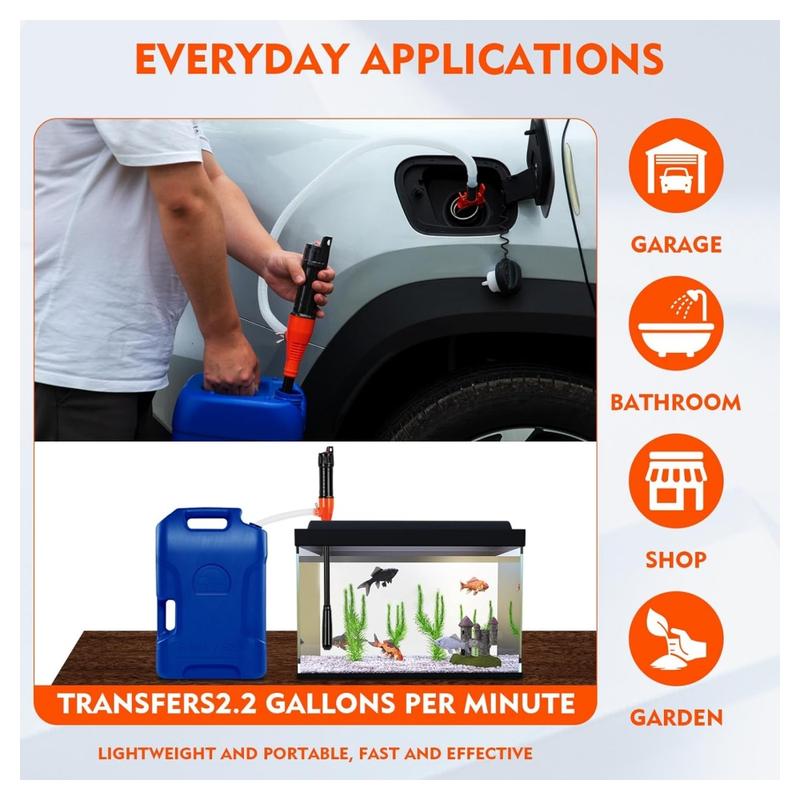 Portable Transfer Pump Battery Operated Electric Siphon Pump for Gas, Fuel, Diesel, Water Transfer 2.6 GPM Flow Oil Extractor -Easy to Use Hand Fuel Pump, Multi-Use Siphon Fuel Transfer Pump (Orange)