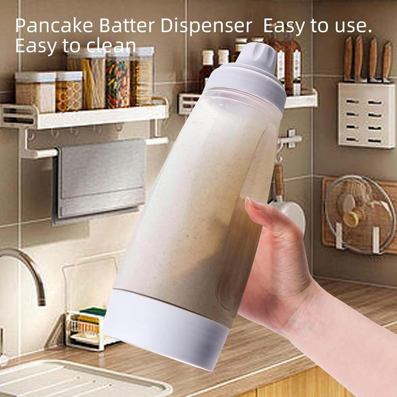 Pancake Batter Dispenser 2-in-1 Mixer Bottle with Stainless Steel Whisk Ball Easy-Pour Silicone Spout Reusable Kitchen Utensils for Pancakes Waffles Crepes and More - Smooth
