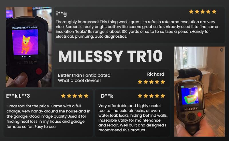 Mileseey TR10 Thermal Imaging Camera, Super Resolution 240 x 240,25 Hz Refresh Rate, Temperature Range -4°F to 1022°F,2.8-Inch LCD Display, 10-Hour Battery Life, Handheld Infrared Imager for Home Detector,Perfect New Year Gift Idea