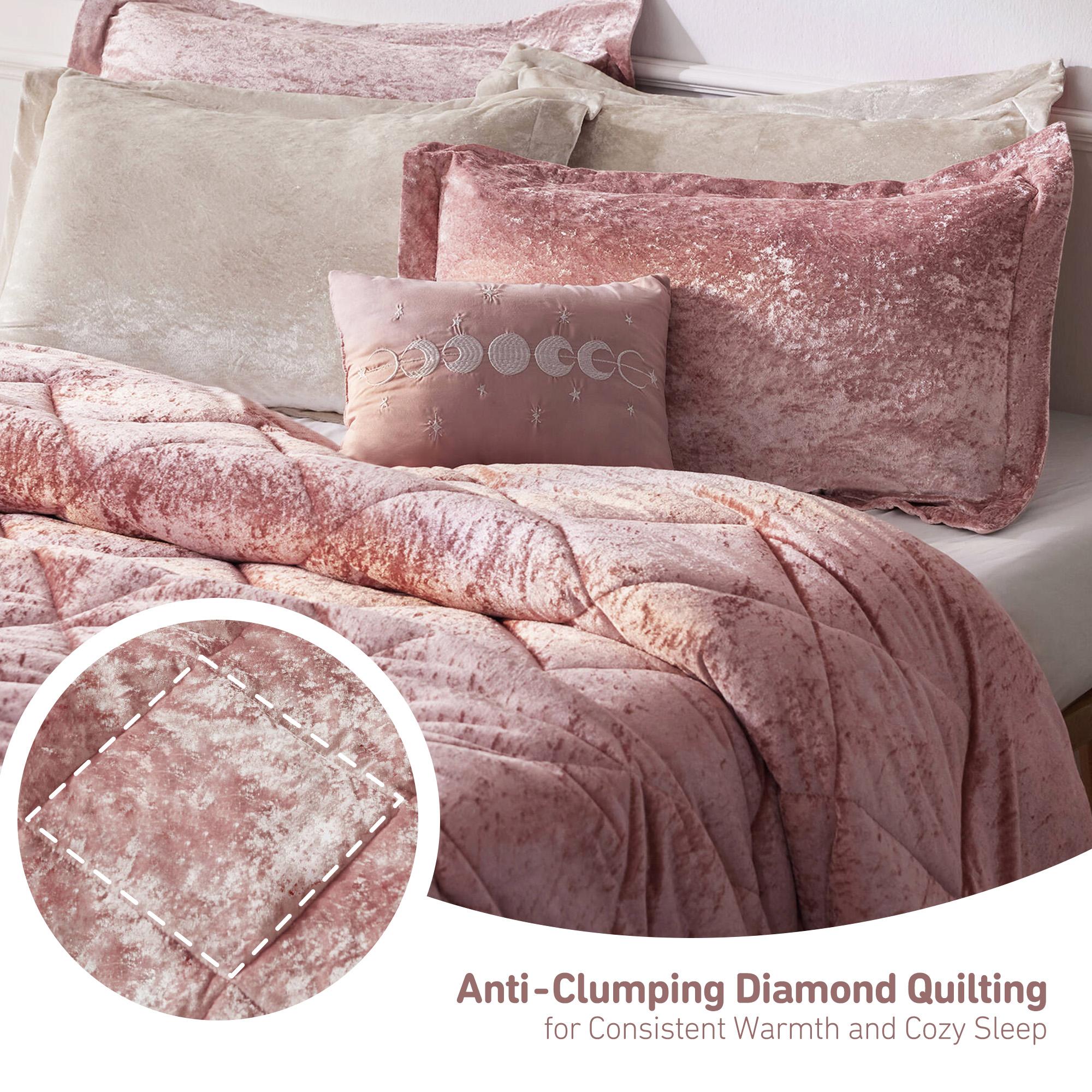 Elowen Velvet Comforter Set with Throw Pillow - Luxurious Crushed Velvet, Diamond Quilting, Hypoallergenic Polyester Filling, Machine Washable