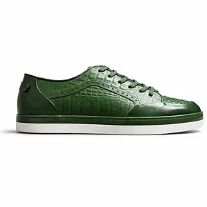 Giovanni Timo Men’s Croco Print Leather Sneaker - Green