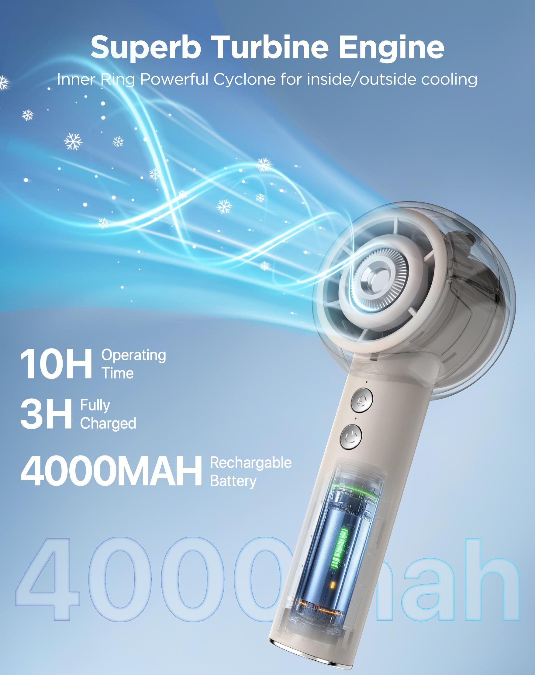 Portable Fan Handheld Mist Fan, High Speed ​​Cooling Fan 10 Hours Battery Life, USB Rechargeable, for Beach,Travel, Camping, Vacation Necessities Gift