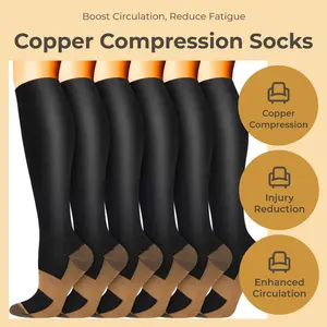 Copper Compression Socks for Men & Women Circulation 6 Pairs 15-20mmHg - Best for Running Athletic Cycling