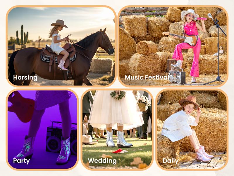 PATPAT Girls Cowgirl Boots,Embroidered Pointed Toe Cowboy Boots with Side Zipper Western Riding Shoes for Little Kid/Big Kid PATPAT Girls Cowgirl Boots,Embroidered Pointed Toe Cowboy Boots with Side Zipper Western Riding Shoes for Little Kid/Big Kid