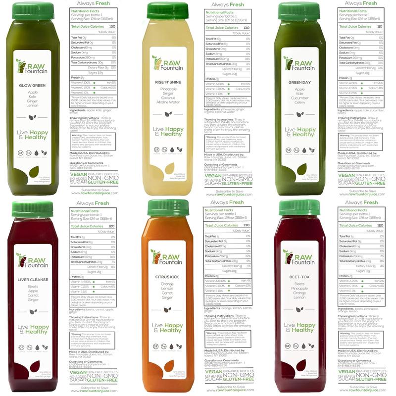 5 Day Juice Cleanse Detox by RAW Fountain, 30x 12oz Bottles of RAW Cold Pressed Juices, All Natural, No Gluten, No Wheat, No Artificial Flavors
