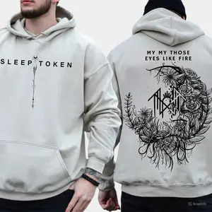 Sleep Token Hoodie – My My Those Eyes Like Fire Back Print, Gothic Rune Floral Art, Alternative Music Band Aesthetic Hoodie