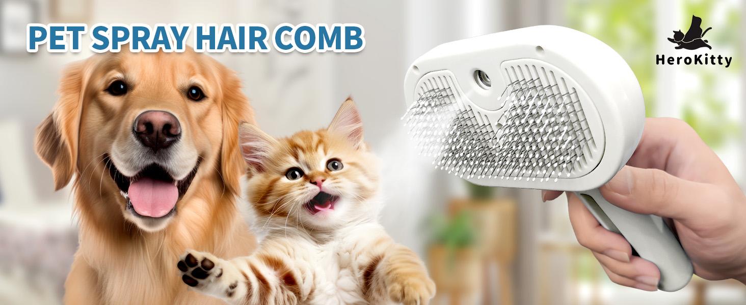 Steam Brush for Pets Long Short Haired, 3-in-1 Spray Dematting Comb with One-Button Clean, Grooming Tool for Small Animals