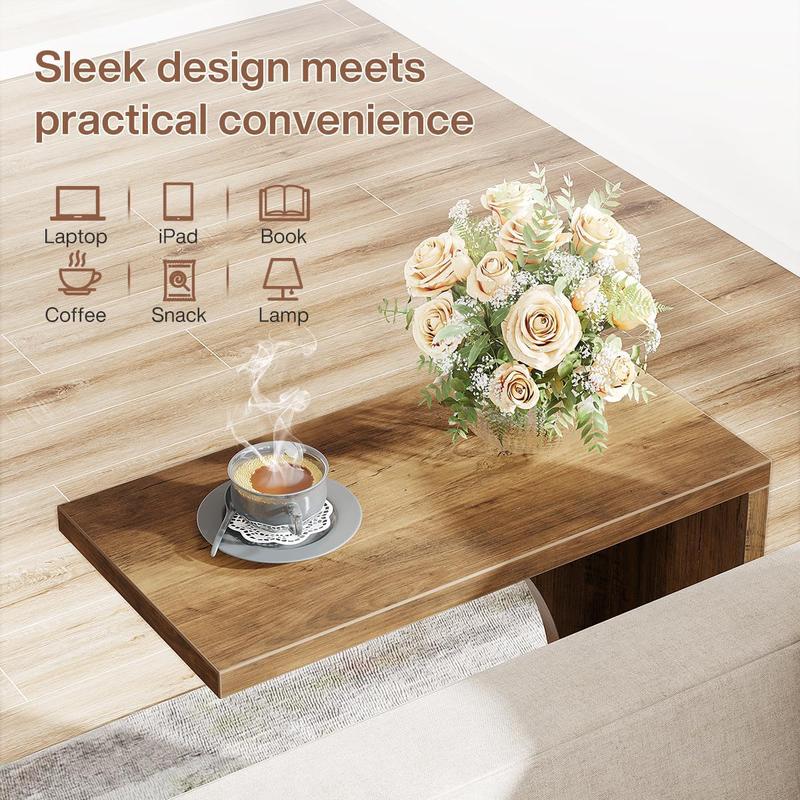 LITTLE TREE C-Shaped End Table, C Table for Sofa, Small Over Couch Tray, Side Table for Living Room, Bedroom, Rustic Brown (Only 1 PC)