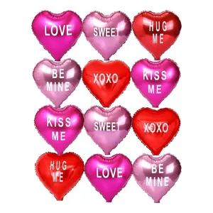 12-Piece Mylar Heart Balloons for Valentine's & Galentine’s Day, XO Foil Balloons for Party Decor