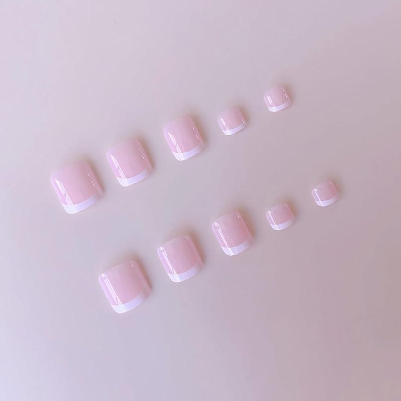 60Pcs White French Tip Press on Nails & Press on Toenails Set, Square Press on Nails Medium Fake Nails French False Toenails Full Cover Stick on Nails for Women Manicure Kit