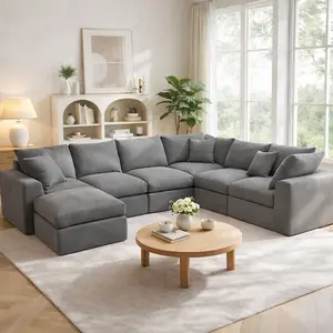 PKBD Oversized Cloud Sectional Couches for Living Room L Shaped Convertible Sofa 7 Seat Modular Boneless Couch with Movable Ottoman