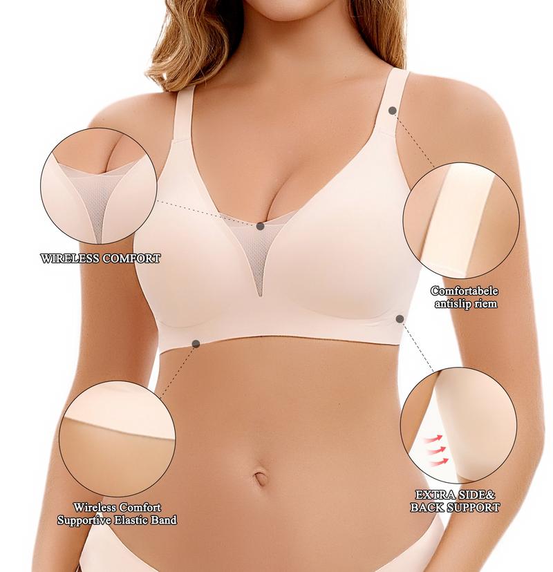 VRCOMFY Jelly Wireless T-shirt Bra - Women Wireless V Neck Crossover Mesh Bras Comfortable Bralette Supportive Tshirt Bra No Underwire Seamless Push Up Everyday Bras
