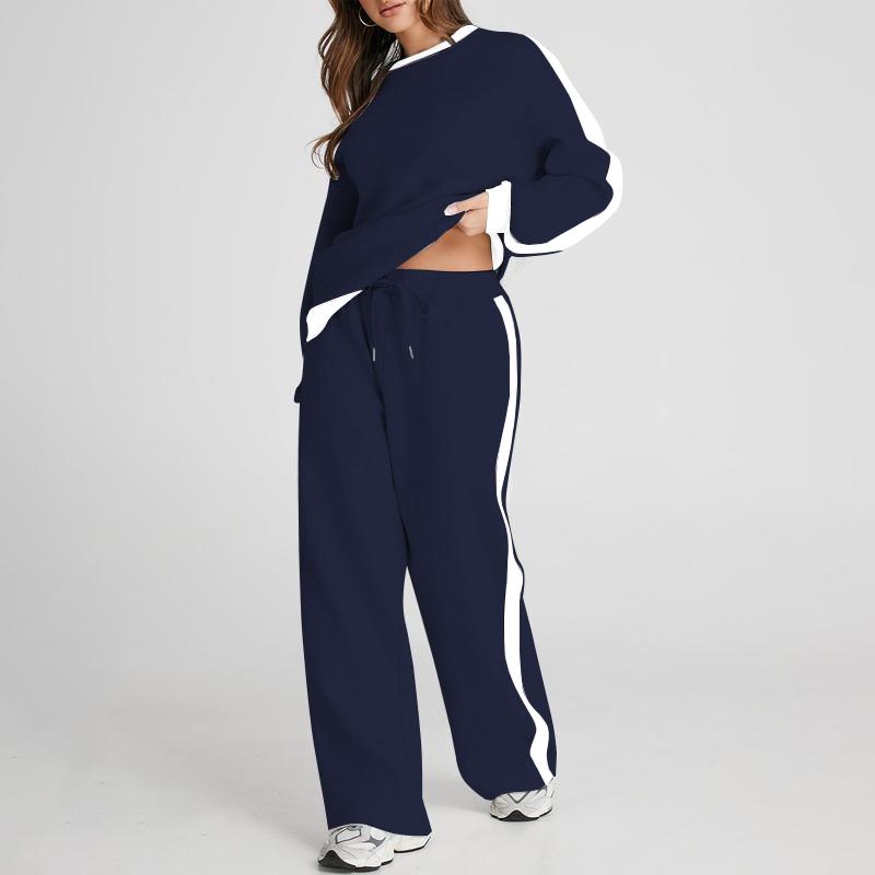 USBOUTIQUE CHIC Women's 2 Piece Outfit Fleece Sweatsuit Casual Lounge Matching Sets Crewneck Loose Fit Cozy Sweatshirt & Straight Leg Sweatpants Womenswear TikTokShopfalldealsforyou