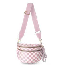 Checkered Crossbody Bag Spacious Bum Bags for Women Nylon Crossbody Fanny Packs Checkered Purse Belt Wallet with Adjustable Strap and Secure Zipper Closure