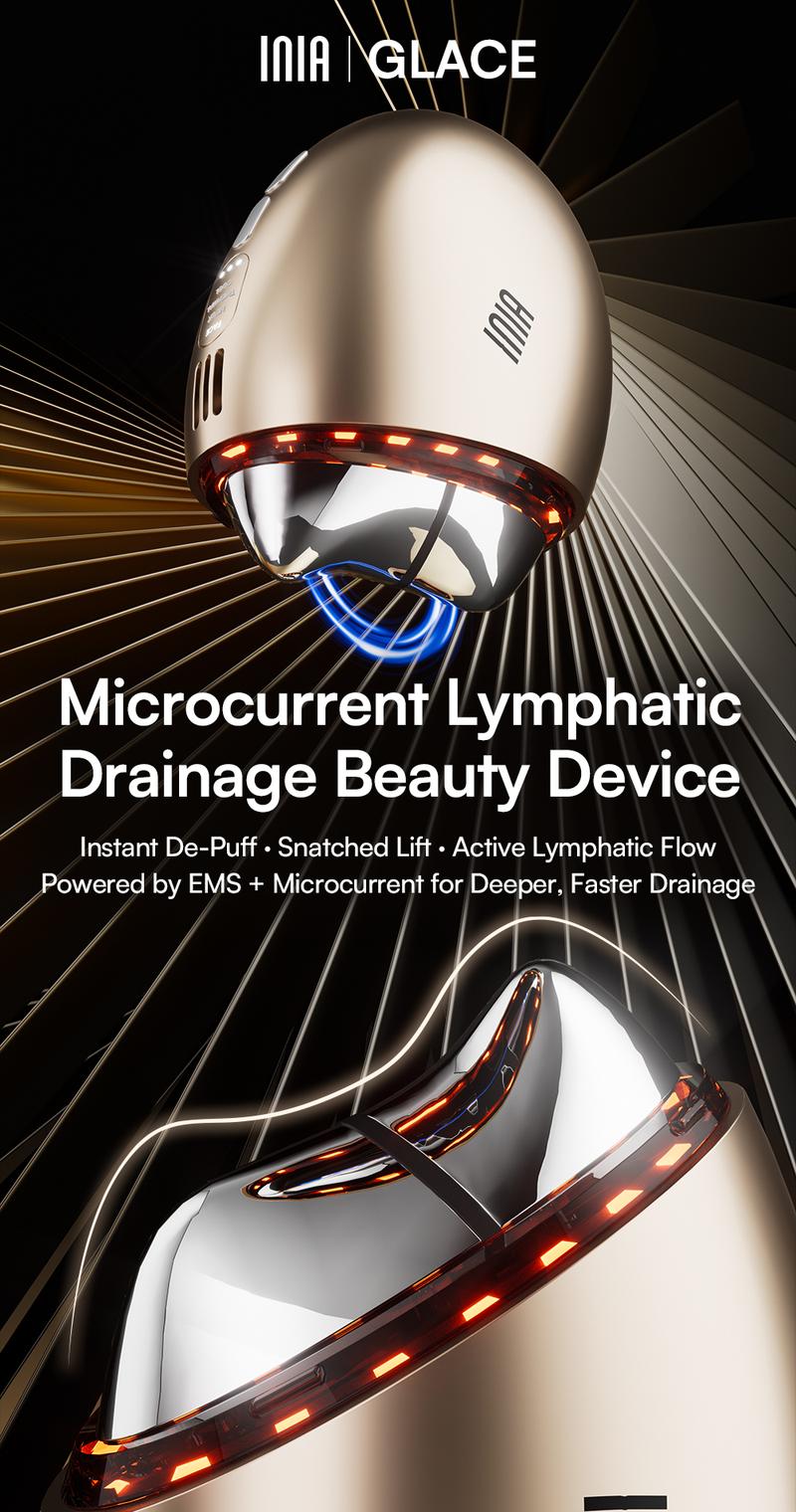 INIA GLACE Microcurrent Lymphatic Drainage Beauty Device | EMS Microcurrent-Activated Deep Drainage with Red & Blue Light, Thermal & Cryo Therapy for Instant De-Puff, Snatched Lift, Face & Neck Sculpting, Best Valentine's Day Gift for Her