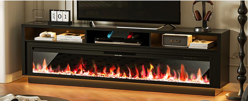 【2 Packages Shipping】Spurgehom Fireplace TV Stand with Electric Fireplace & LED Lights – Choose 58" or 70" Media Console for TVs Up to 65". Features Storage Cabinet & Matching 52"/64" Fireplace, Perfect Entertainment Center for Living Room.