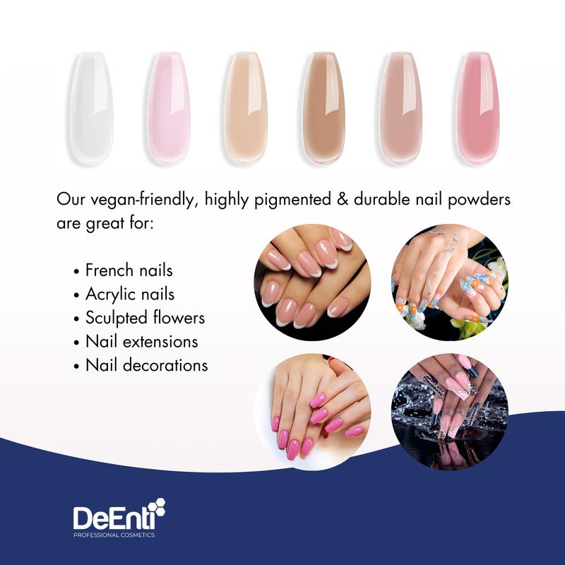 DeEnti Professional Acrylic Nail Powder 2 oz - Smooth, Consistent, Salon Quality Acrylic Powder Dip for Manicure, Nail Art, Fake Nails, Nail Carving
