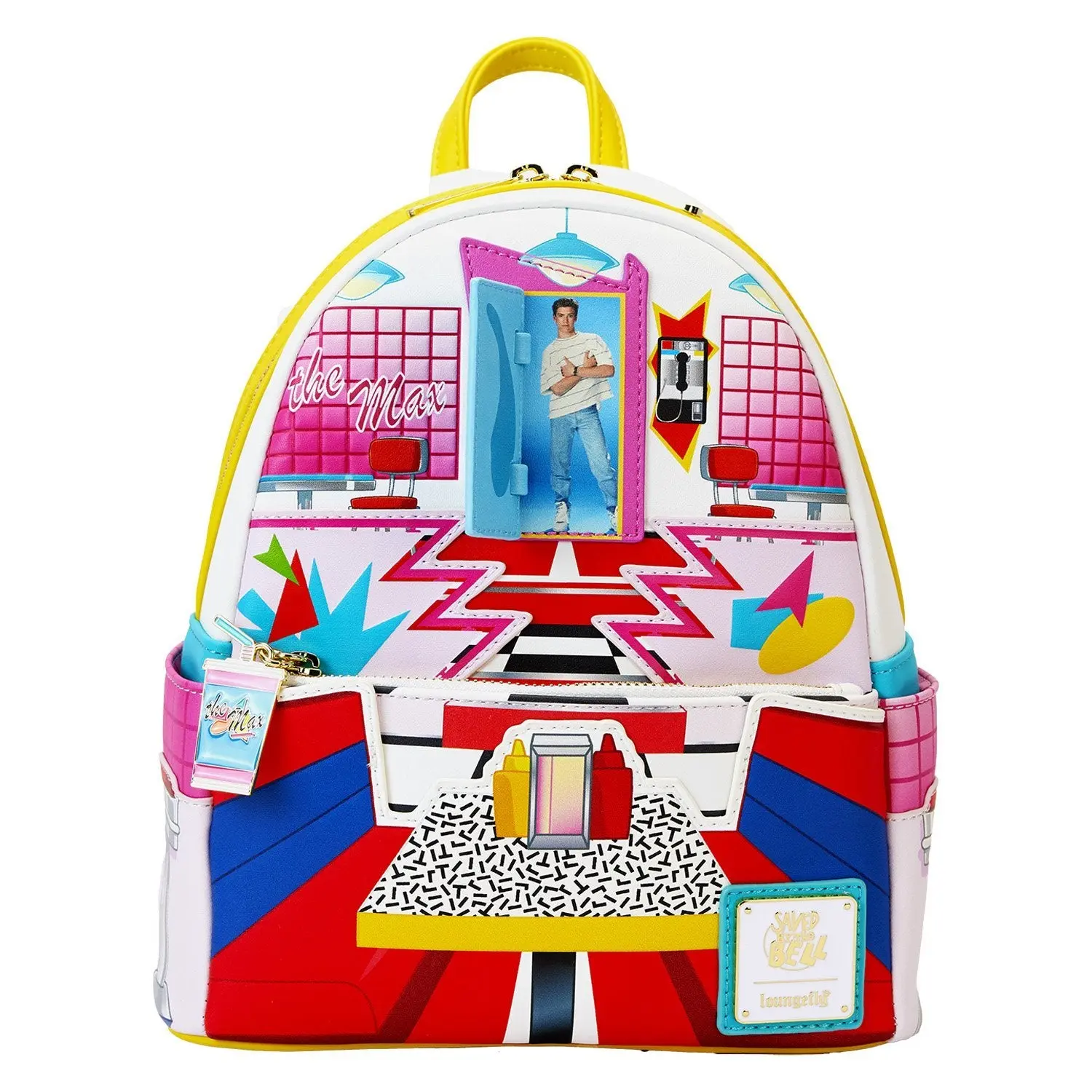 Loungefly Saved By The Bell The Max Women's Faux Leather Micro Mini Backpack with Applique and Enamel Zipper Charm, Micro Bag, Collectibles, Casual Wear, Enamel Charms, Retro Style, Graphic Print, Everyday Carry, Lightweight