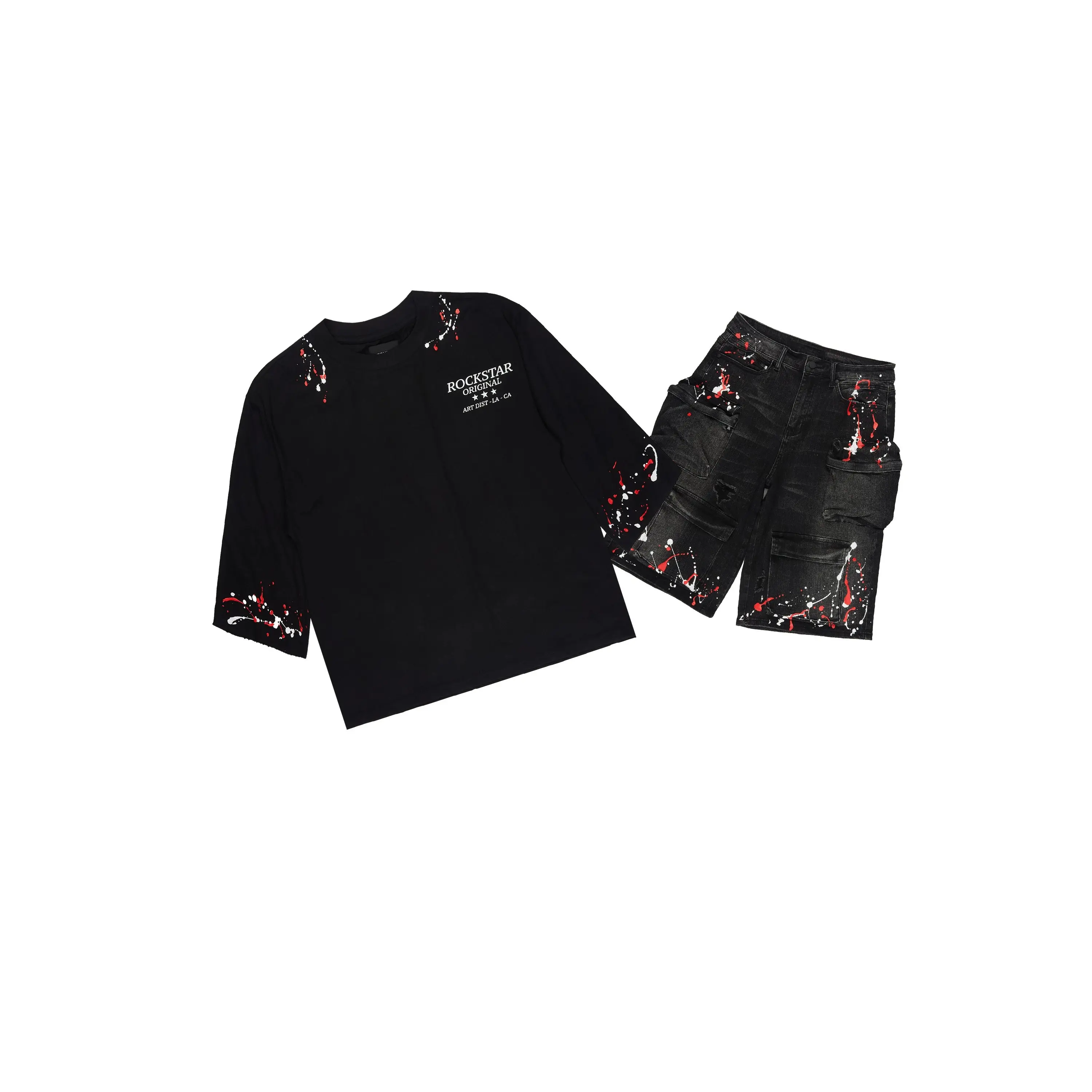 Saxon Black Graphic T-Shirt Denim Jort Set