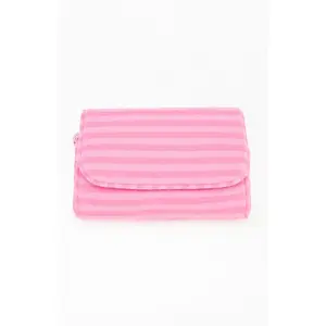 John Galt Women's Pink Striped Makeup Bag John Galt Women's Pink Striped Makeup Bag