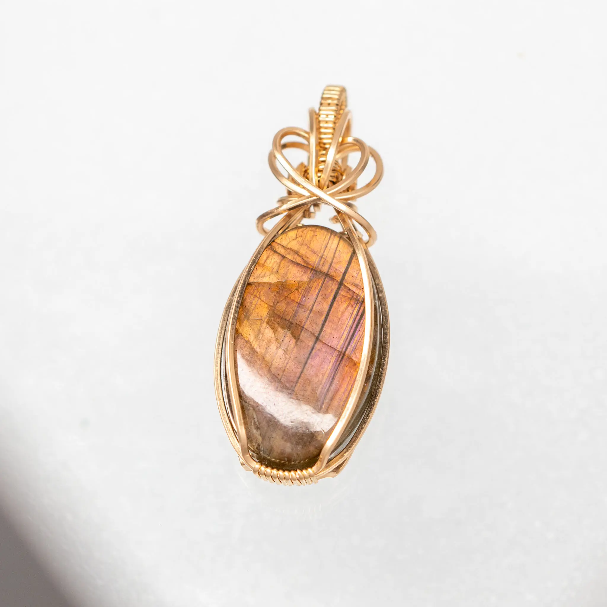 Labradorite necklace wrapped in 14k gold-filled, rare orange labradorite flash, purple labradorite