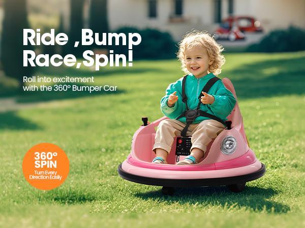 Sophia&William Bumper Car for Toddlers, 12 V Electric Ride On Car for Kids w/Parent Remote Control, 360° Spin, LED Lights & Music,DIY Stickers, for Boys & Girls