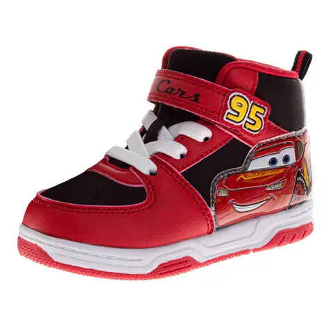 Josmo Boys' Casual High Top Sneakers - Licensed Cars Design, Lace-Velcro Fastened, Ankle-High Trainers, Size 10 Daily Wear for Ages 7-13 (Little Kid)