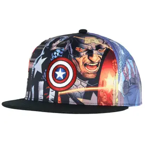 Marvel Comics Captain America Shield Adjustable Baseball Cap Allover Sublimated Scene Design Adult Snapback Hat OSFM