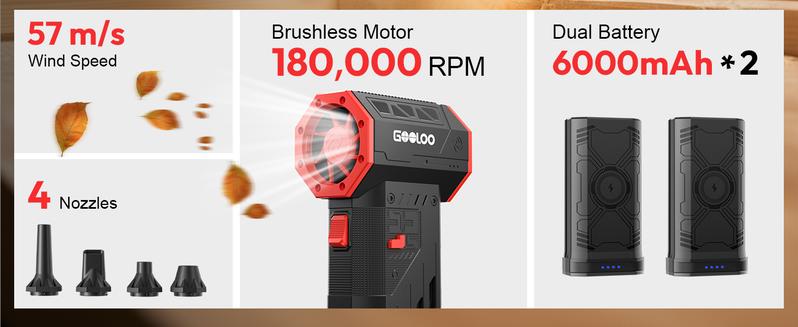GOOLOO F5 Compressed Air Duster, Dual Removable Batteries, 180,000RPM Electric Air Duster, 3-Gear Adjustable Mini Handheld Leaf Air Blower Cordless for Car Detailing, PC, Keyboard, Snow Cleaning