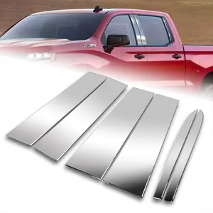 6pcs Stainless Steel Polish Chrome Door Pillar Post Cover Trim Compatible with 2019 - 2025 Chevy Silverado 1500 / GMC Sierra 1500 ( Crew / Extended Cab Model Only )