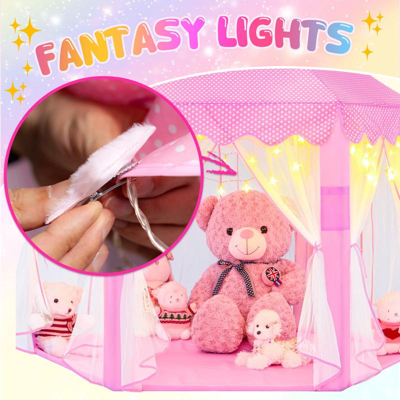 EFFUN Princess Tent Valentines Day Gifts, 55"x53" Kids Play Tent with Star Lights & Plush Clips Indoor Castle Playhouse with Upgraded PVC Connectors Pink Perfect Gift Halloween EFFUN Princess Tent Valentines Day Gifts, 55"x53" Kids Play Tent with Star Lights & Plush Clips Indoor Castle Playhouse with Upgraded PVC Connectors Pink Perfect Gift Halloween