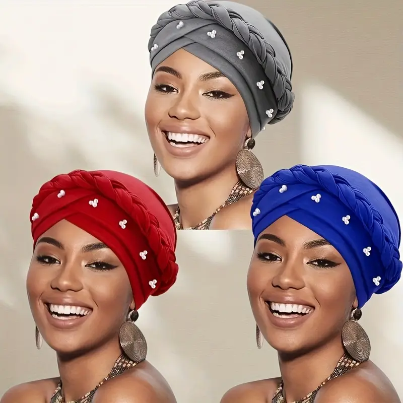 Women's 3pcs Braid-Wrapped Bead Braided Headbands - Imitation Pearl Accents, Stretch Fit, Versatile Hair Accessory for Birthdays, Special Occasions, Braid-Wrapped Headbands
