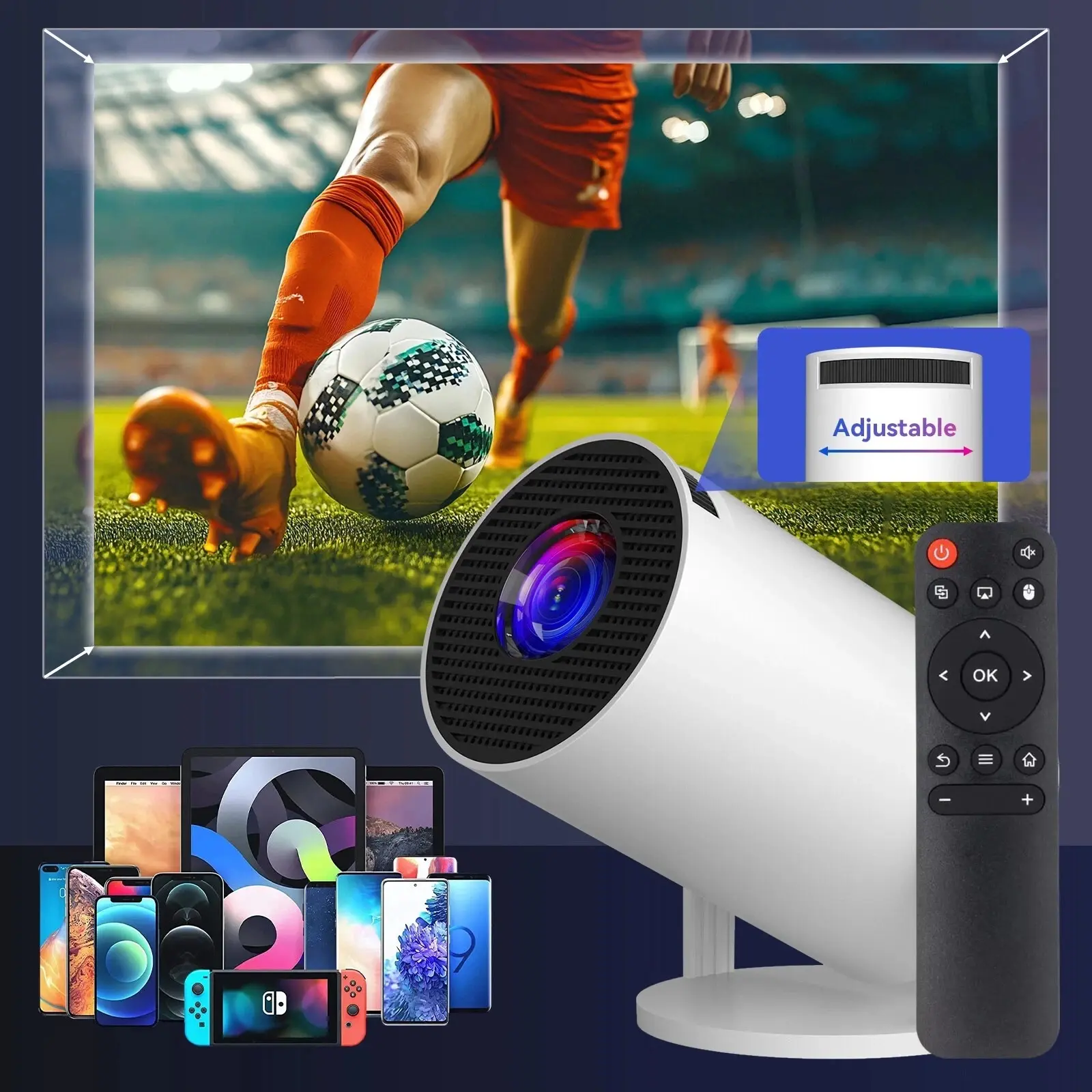 Portable Mini Projector, 10000 Lumen LED, 1080P WiFi Bluetooth, UHD Home Theater Projector