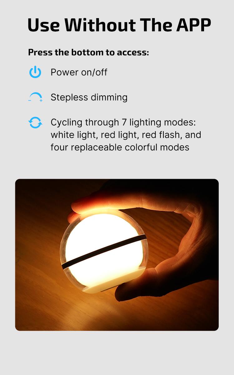 OLIGHT Sphere Smart Night Light, 75 lumens Stepless Dimming Table Lamp, Remotely APP Control, Rechargeable Ambient Light
