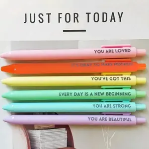 NOLUCK Plastic Rubberized Grip - 6-Pack Motivational Rollerball Pens - Inspirational Quotes - Retractable Medium Point - Black Ink - Ambidextrous - with Pocket Clip - Positive Message Writing Pens for Journaling