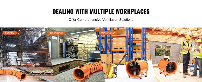 VEVOR Portable Ventilator, TikTokShopBlackFriday, 12 inch Heavy Duty Cylinder Fan with 16.4ft Duct Hose, 585W Strong Shop Exhaust Blower 3198CFM, Industrial Utility Blower for Sucking Dust, Smoke, Smoke Home/Workplace，High Velocity, Low Noise