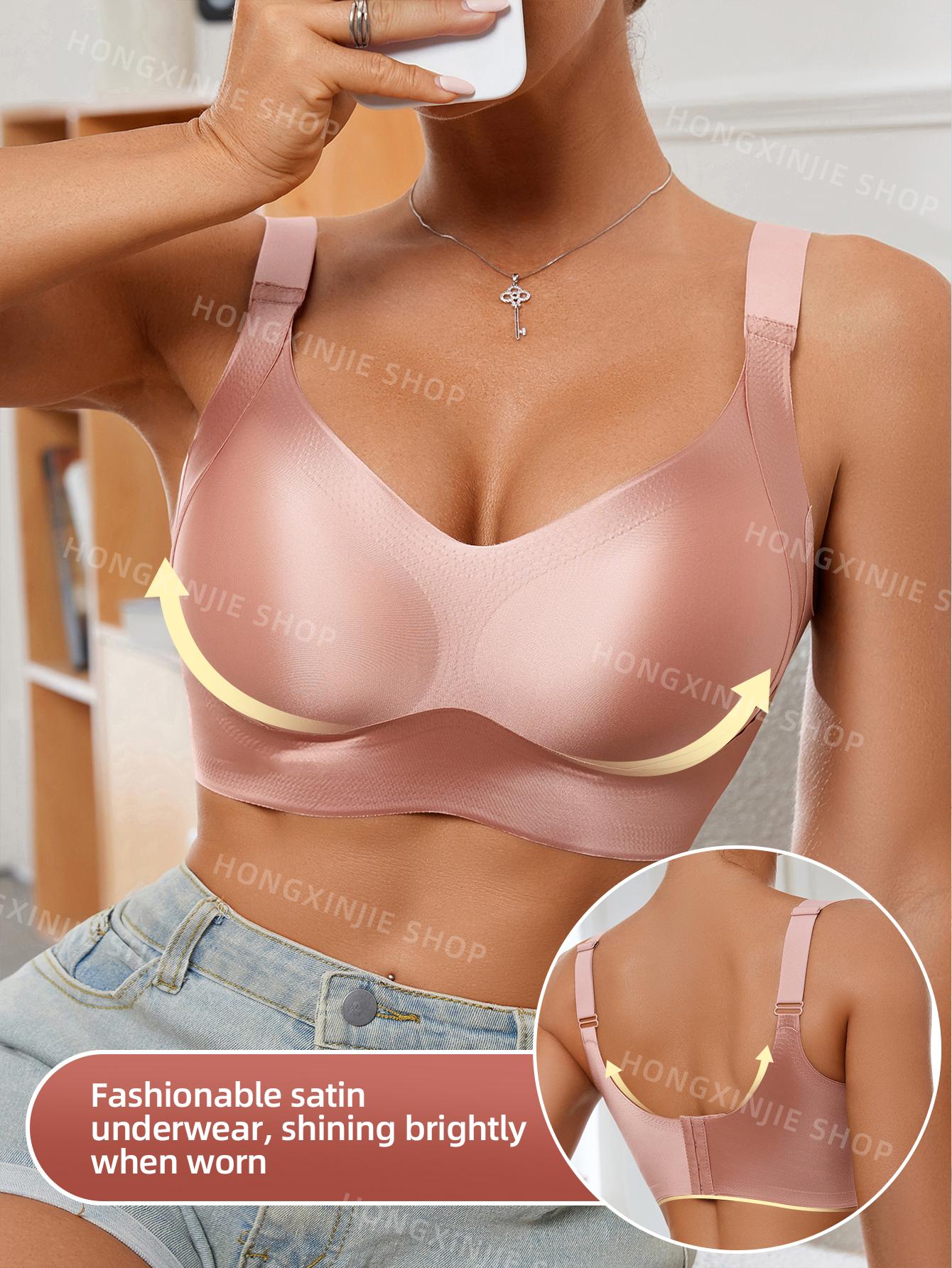 3pcs Women's Solid breasted Adjustable Wireless Bra, Womenswear Lingerie for All Seasons Valentine's Day, girl bra,Soft Comfortable Breathable Ribbed Push Up Seamless Bra, gift