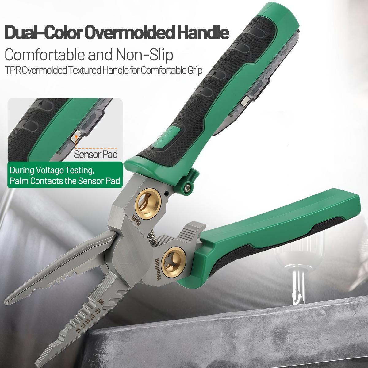 8 in 1 Wire Stripper Twister for Cutting and Pulling Wires, Cable Scissors,Voltage Tester Pliers, 12V to 250V Live,Null,Hot Wire Judgment AC DC, Audible and Flashing LED Alarms, Hardware, Wirepliers, Repair & Construction Tools Multi-Function Electrician