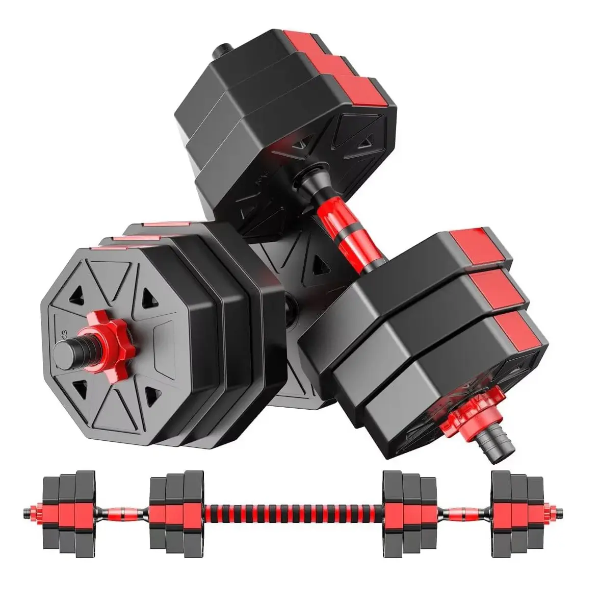 3-in-1 Adjustable Weights Dumbbells Set - 5-44lbs Heavy-Duty Cast Iron Dumbbells, Convertible Barbell, Home Gym Resistance Training Equipment Kit