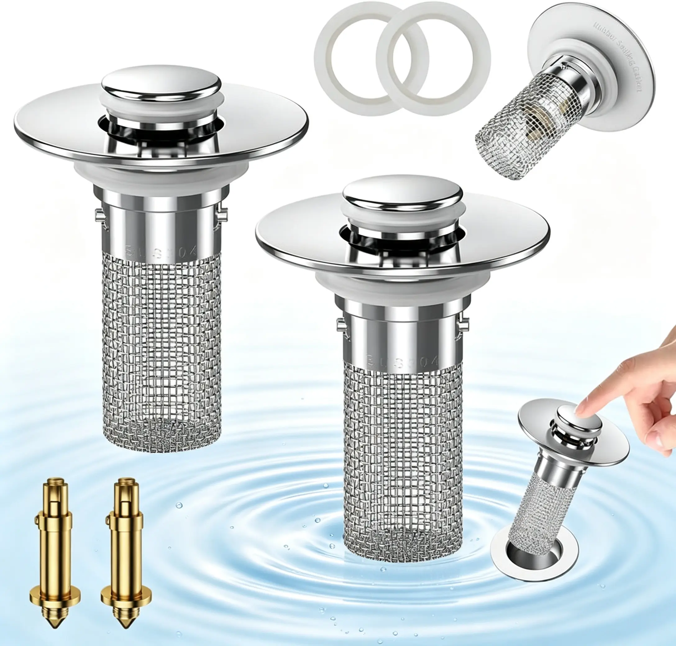 Sink drain filter,Pop Up Sink Drain Strain, Bathroom Sink Stopper with Removable Stainless Steel, Filter Basket Hair Catcher Hair Catcher