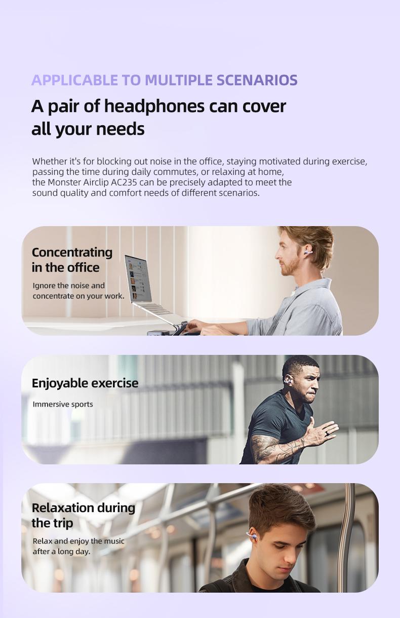 Monster Open Ear Earbuds with Clip-On Design, Bluetooth 6.0 Wireless Earbuds, ENC Clear Calls, Up to 100H Playtime with Fast Charging, App with Adjustable EQ & Find My Earbuds,Sweatproof, Ultra-Lightweight 3.7g, Compatible with iPhone & Android Monster Open Ear Earbuds with Clip-On Design, Bluetooth 6.0 Wireless Earbuds, ENC Clear Calls, Up to 100H Playtime with Fast Charging, App with Adjustable EQ & Find My Earbuds,Sweatproof, Ultra-Lightweight 3.7g, Compatible with iPhone & Android