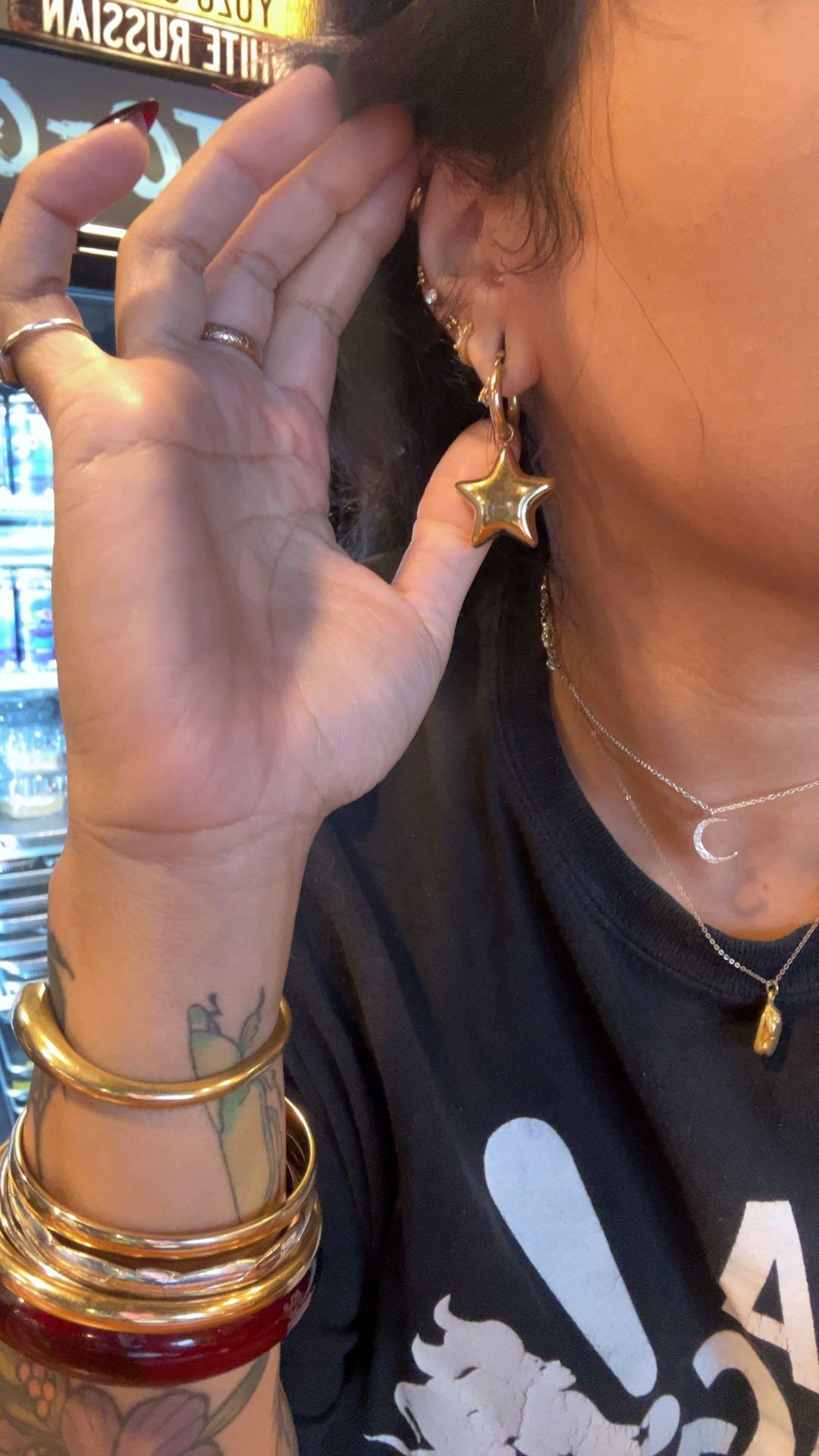 Oufer Stainless Steel Hollow Water Safe Bubble Star Hand Polish Charm Dropped Hoop Pair of Earring  (Empty in side)