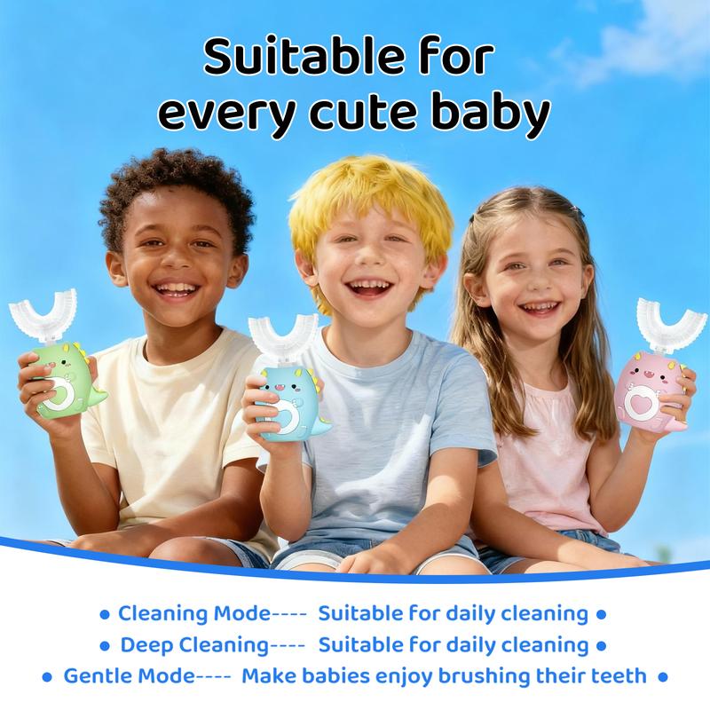 Children's C-Type Electric Toothbrush, Multi-Mode high-Frequency Sonic Vibration Toothbrush, Cute Cartoon Dinosaur Shape 360-degree Cleaning IPX7 Waterproof Design (2-12 Years Old)